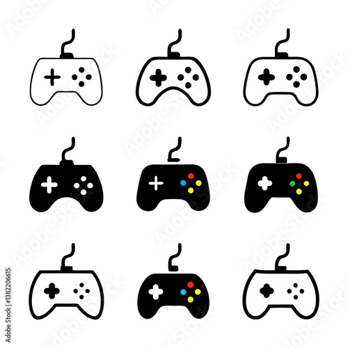 Design a vibrant gaming controller icon featuring brightly colored LED lights on its action buttons.  Illustrate a sleek, modern design.