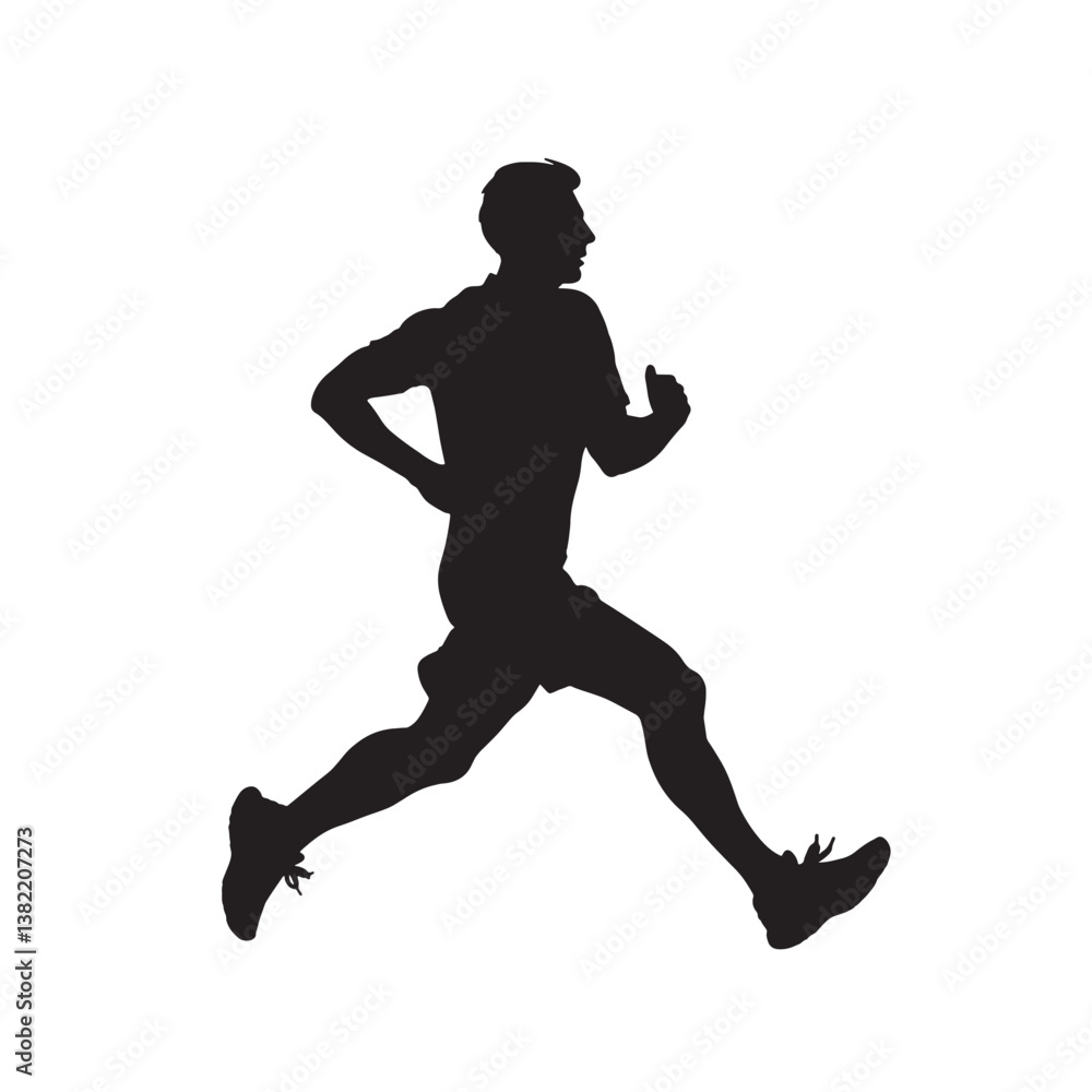 A black vector illustration shows the silhouette of a runner jumping, a man running, and a young man leaping in a sports action A black vector illustration shows the silhouette of a runner jumping, a man running, and a young man leaping in a sports action
