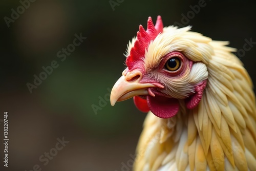Close-up of broiler chicken with coccidiosis symptoms, illness, sick
