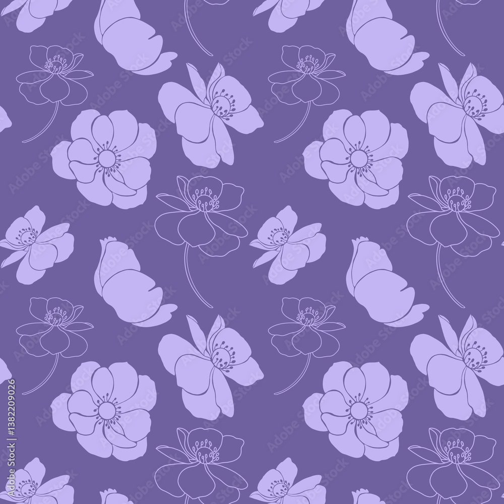 Seamless pattern with purple anemones Seamless pattern with purple anemones