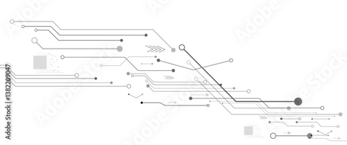 Abstract grey circuit line technology pattern on white background, futuristic vector illustration of digital circuitry design for tech backgrounds	
