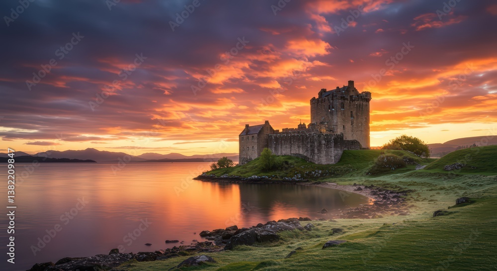 Eilean Donan Castle at Sunrise: A Majestic Scottish Scene Eilean Donan Castle at Sunrise: A Majestic Scottish Scene