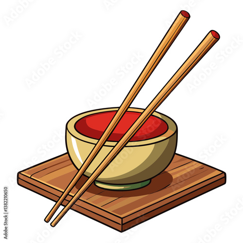 Close-up shot of a pair of simple wooden chopsticks delicately resting on a small ceramic dish.  Focus on texture and subtle lighting.