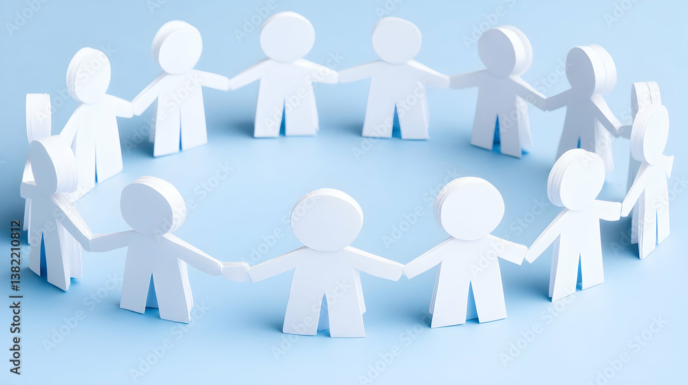 Unity, teamwork, circle of paper people holding hands Unity, teamwork, circle of paper people holding hands