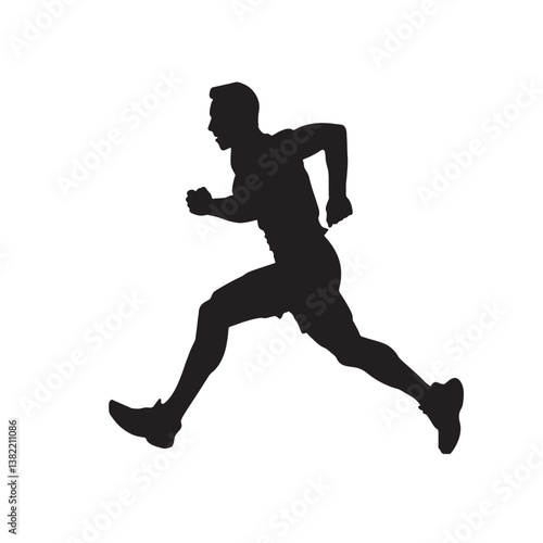 Silhouette sport runner vector shows a black silhouette of a man running and jumping, an action illustration of a fitness athlete in sports