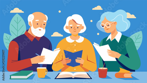 Obraz na płótnie A group of retired individuals from Australia and Europe revisit their youth through letters with their longlost pen pals reminiscing about their past adventures and catching up on. Vector w salonie