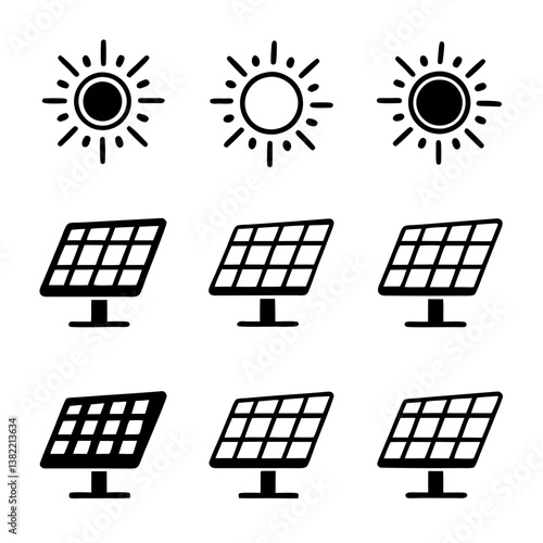 Design a minimalist icon a solar panel efficiently absorbing bright sunlight, symbolizing renewable energy.
