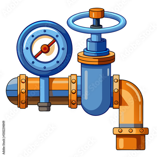 Close-up of an industrial water pipeline featuring a large, metallic valve wheel; showing operational details.