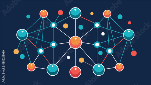A group of digital nodes connected by pulsing lines conveying the dynamic nature of data flow in a network.. Vector illustration