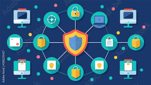 A network of digital vaults safeguarding a vast network of sensitive information.. Vector illustration