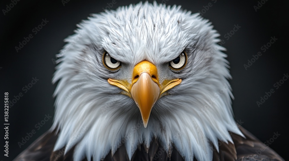 intense gaze of a bald eagle a majestic portrait capturing the sharp focus and detailed plumage against a stark dark backdrop signifying power intense gaze of a bald eagle a majestic portrait capturing the sharp focus and detailed plumage against a stark dark backdrop signifying power