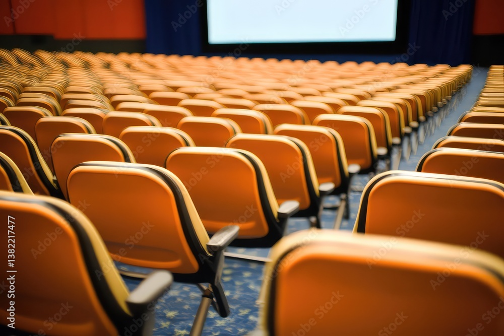 Fototapeta premium Rows of orange seats in a theater auditorium