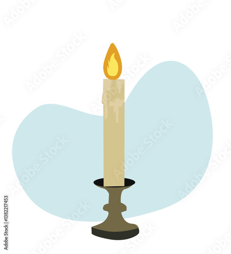  candle holder with burning candle. Halloween elements in flat shape 