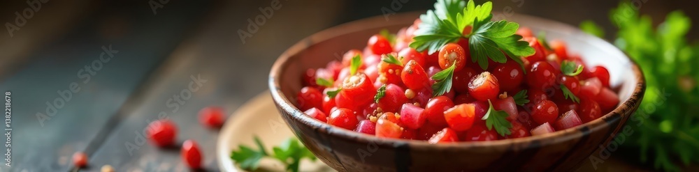 Bright red sumac-dressed onions & parsley in a bowl , photography, spice Bright red sumac-dressed onions & parsley in a bowl , photography, spice