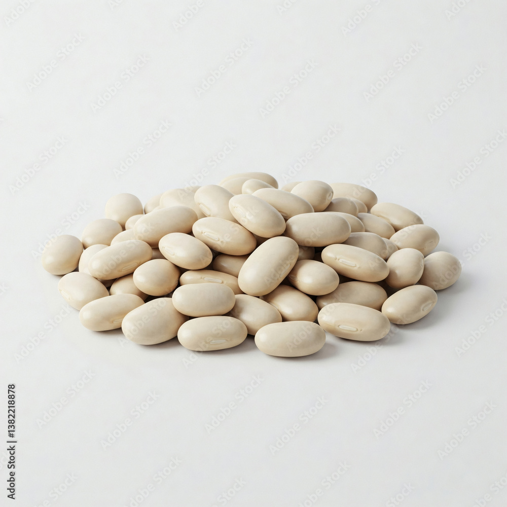 White beans on a white background. Close-up of white beans. White beans on a white background. Close-up of white beans.