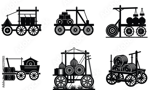 Bale twine equipment silhouette black vector art design set