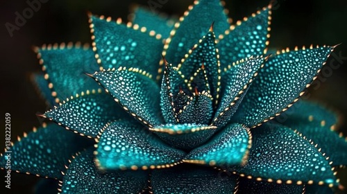 Teal Succulent Plant Close Up With Water Droplets
