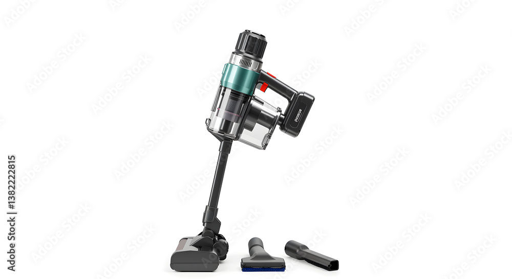 Teal & Grey Cordless Handheld Vacuum Cleaner with Attachments, Studio Shot Teal & Grey Cordless Handheld Vacuum Cleaner with Attachments, Studio Shot