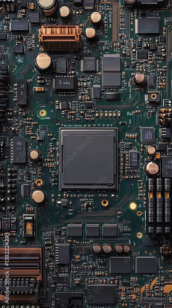 A close-up view of a computer circuit board feat A close-up view of a computer circuit board feat