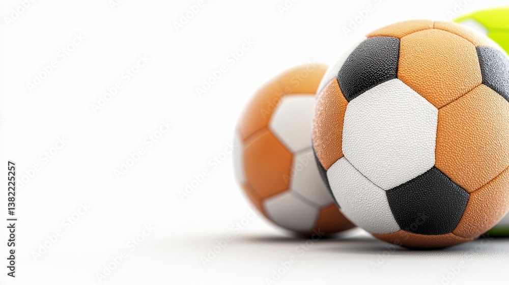 Three Soccer Balls In Different Colors On White Background Three Soccer Balls In Different Colors On White Background