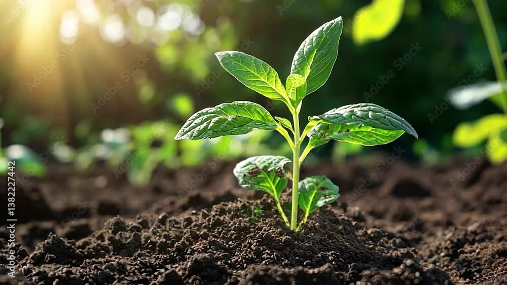 Sprout Emerging from Soil, Sunny Garden Sprout Emerging from Soil, Sunny Garden