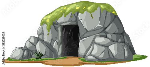 Moss-Covered Cave Entrance Illustration