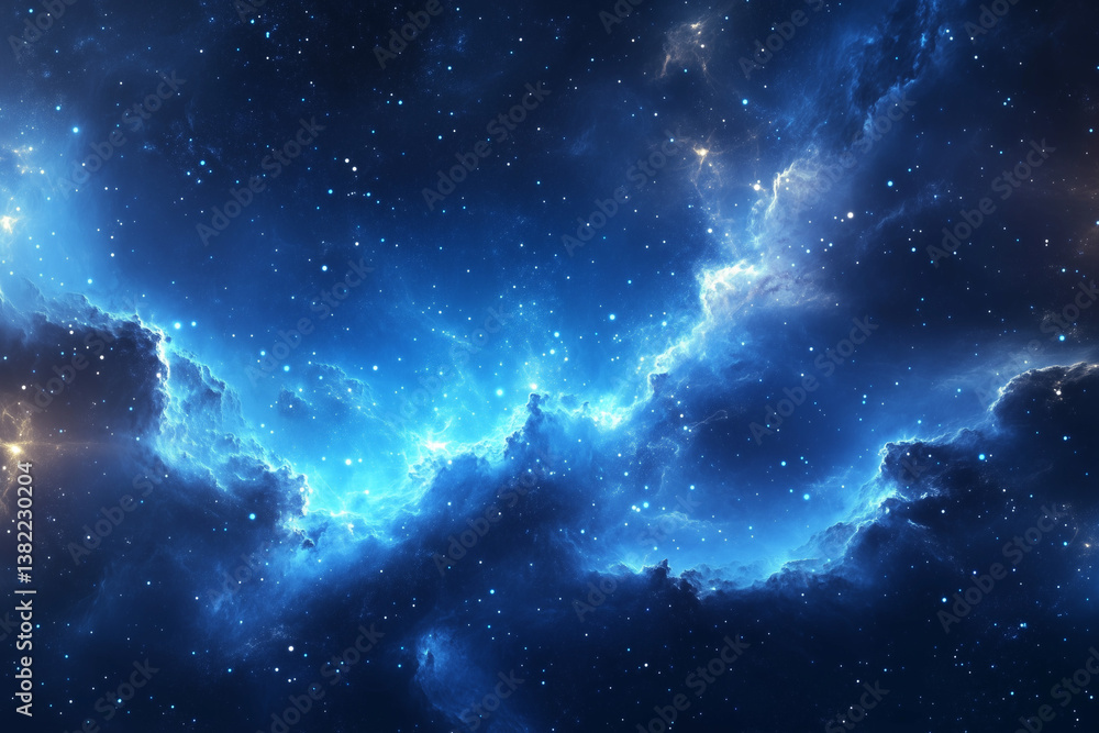 Naklejka premium Exploring Vibrant Blue Nebula and Stars in Deep Space Galaxy