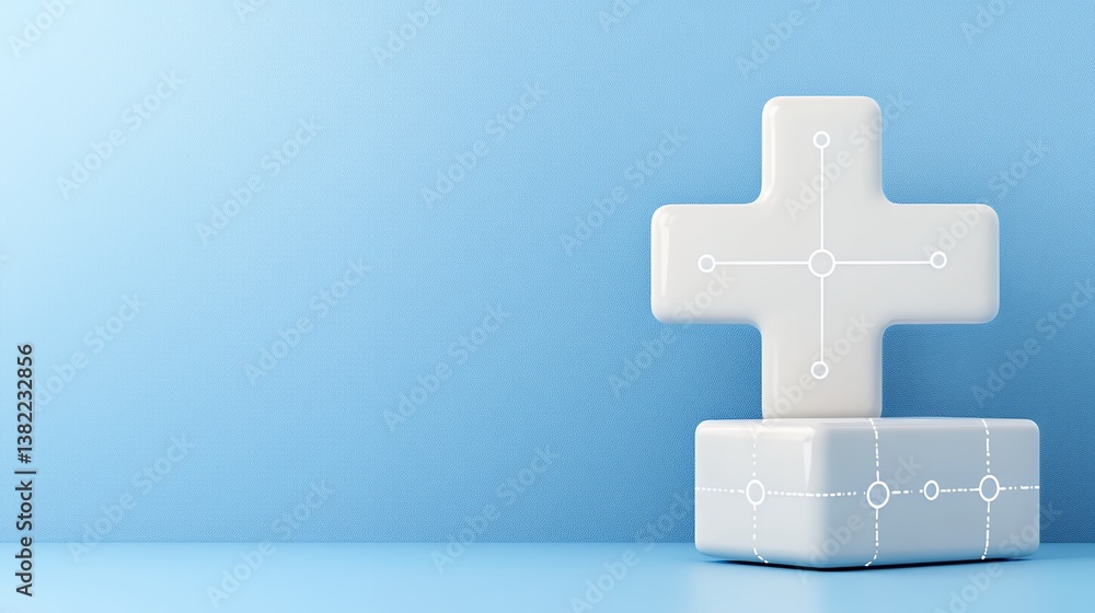 Fototapeta premium White Plus Symbol on Light Blue Background