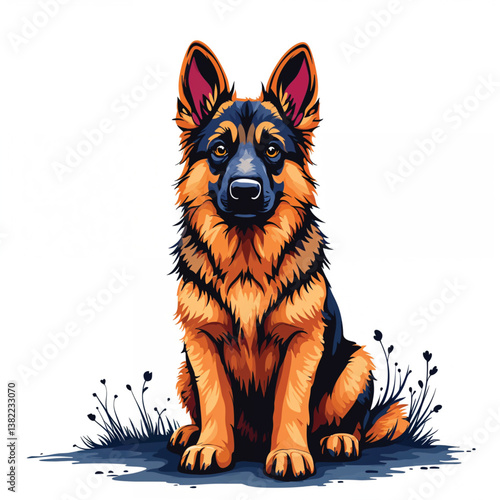Adorable Cartoon German Shepherd puppy Vector Illustration