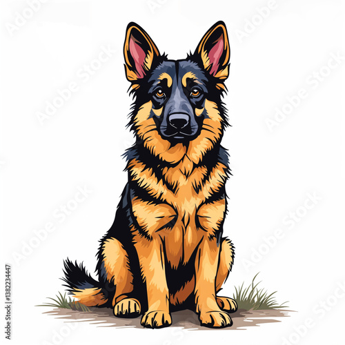 Adorable Cartoon German Shepherd puppy Vector Illustration