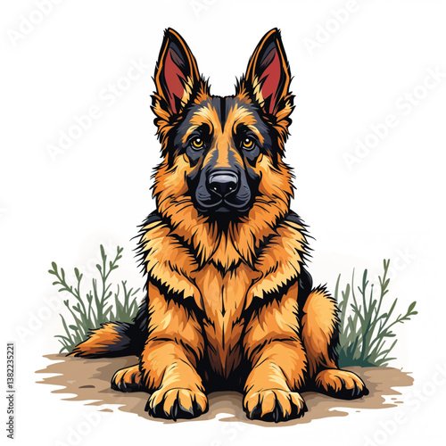 Adorable Cartoon German Shepherd puppy Vector Illustration