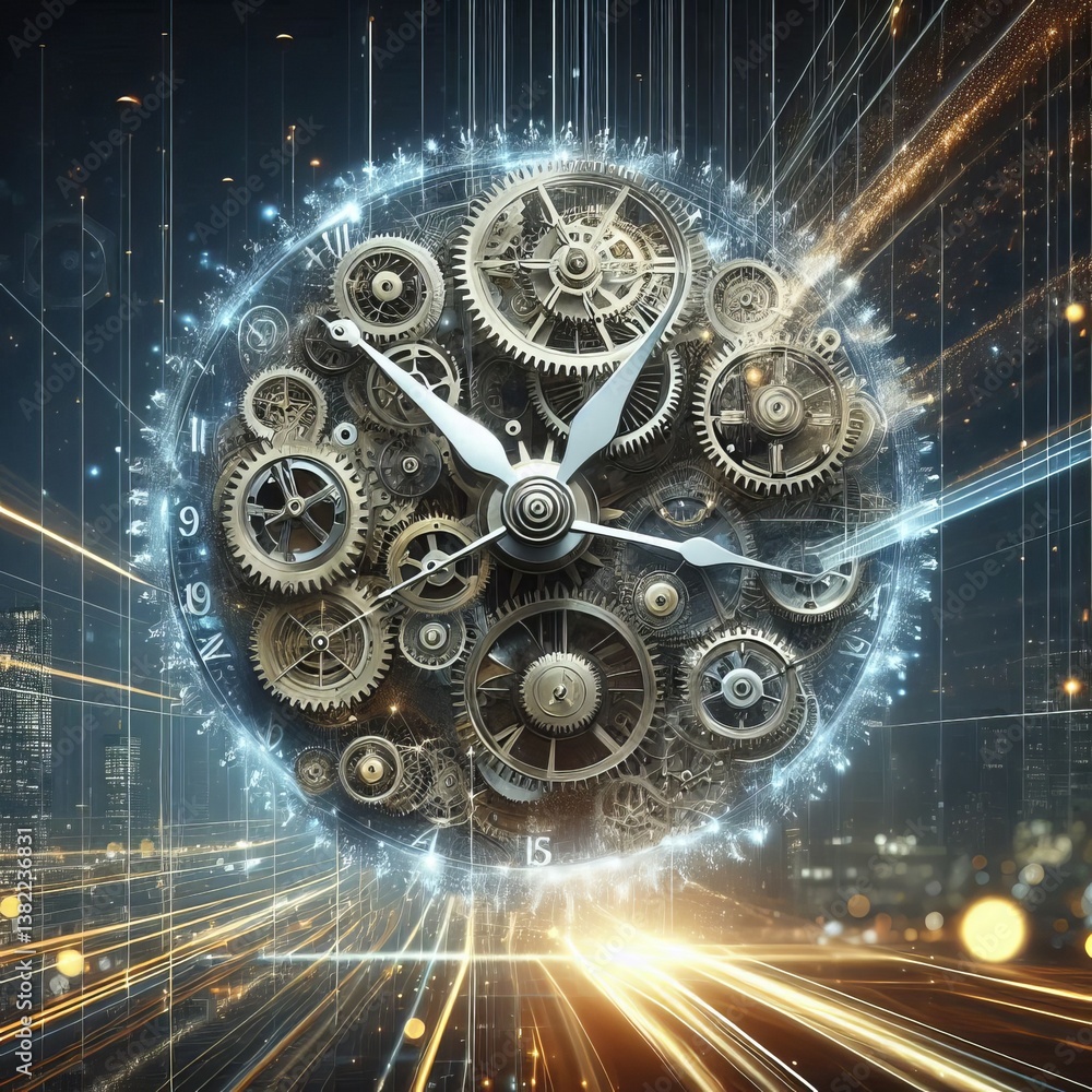 Clock Gears Moving in Sync Clock gears turning in perfect synchr Clock Gears Moving in Sync Clock gears turning in perfect synchr