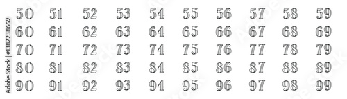 collection of numbers 50 to 90 in line style in white  background