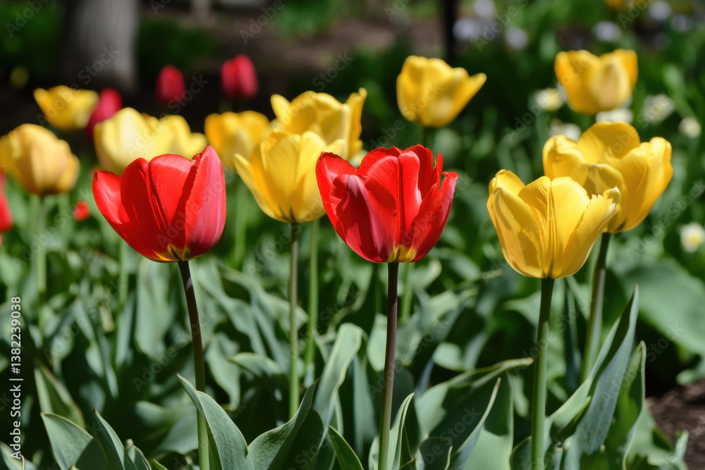 Obraz premium Red Tulip in Field of Yellow Tulips
