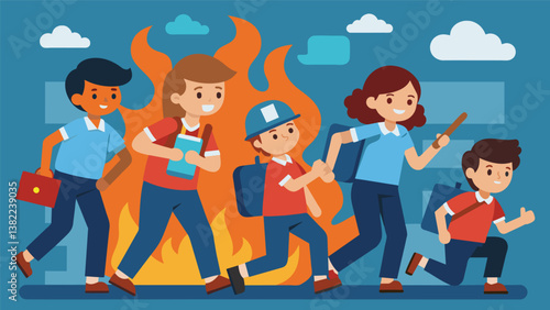 A group of students trained to handle emergency situations such as a fire or lockdown and helping to evacuate the building or keep students safe.. Vector illustration