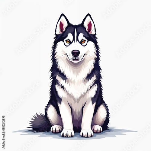 Adorable Cartoon Siberian Husky puppy Vector Illustration