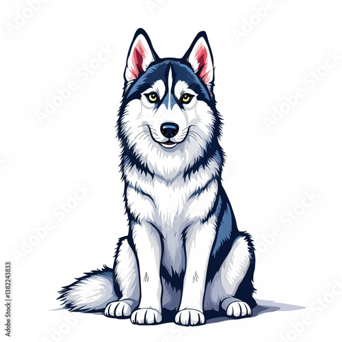 Adorable Cartoon Siberian Husky puppy Vector Illustration