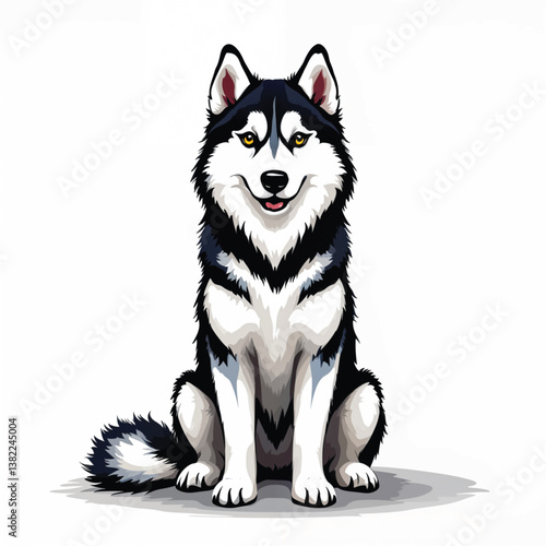 Adorable Cartoon Siberian Husky puppy Vector Illustration
