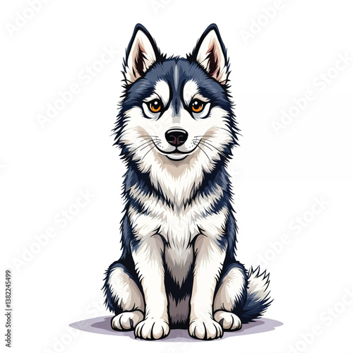 Adorable Cartoon Siberian Husky puppy Vector Illustration