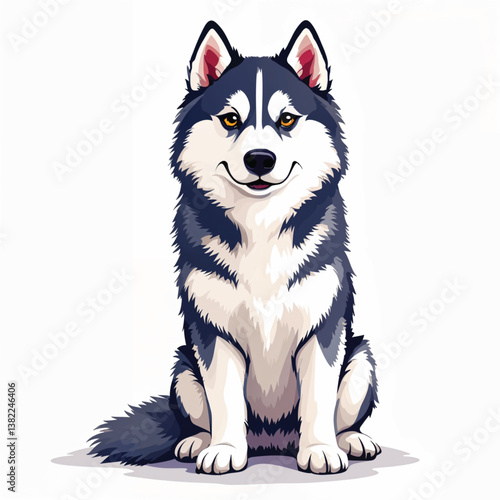 Adorable Cartoon Siberian Husky puppy Vector Illustration