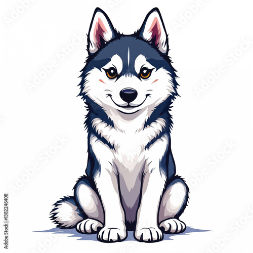 Adorable Cartoon Siberian Husky puppy Vector Illustration