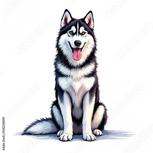 Adorable Cartoon Siberian Husky puppy Vector Illustration