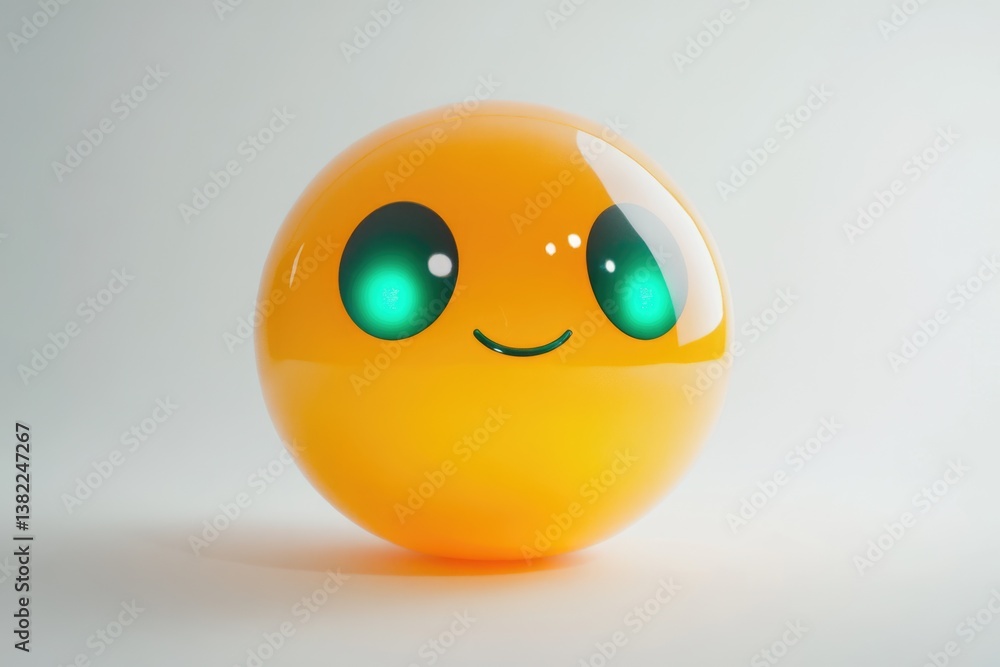 Fototapeta premium A cheerful, glossy orange sphere with teal eyes and a subtle smile, evokes happiness and playfulness.