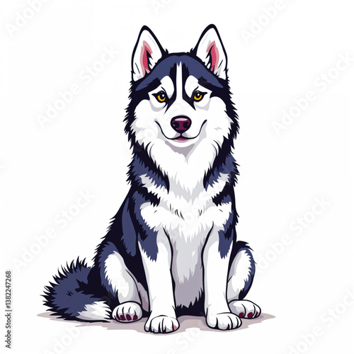 Adorable Cartoon Siberian Husky puppy Vector Illustration