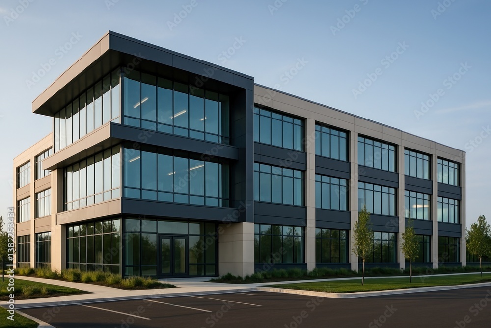 Modern corporate office building exterior. Modern corporate office building exterior.