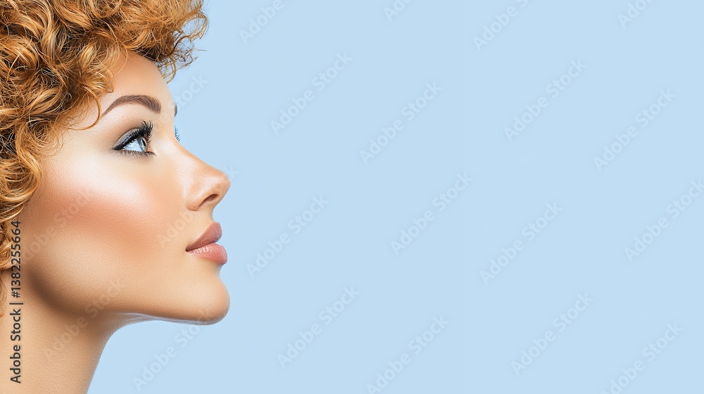 Profile View of Woman with Curly Light Brown Hair Profile View of Woman with Curly Light Brown Hair