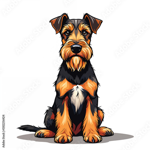 Adorable Cartoon Airedale Terrier puppy Vector Illustration