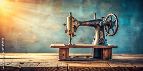 A Vintage Sewing Machine on a Rustic Wooden Table, Bathed in Warm Sunlight, Evokes a Sense of Nostalgia and Craftsmanship.