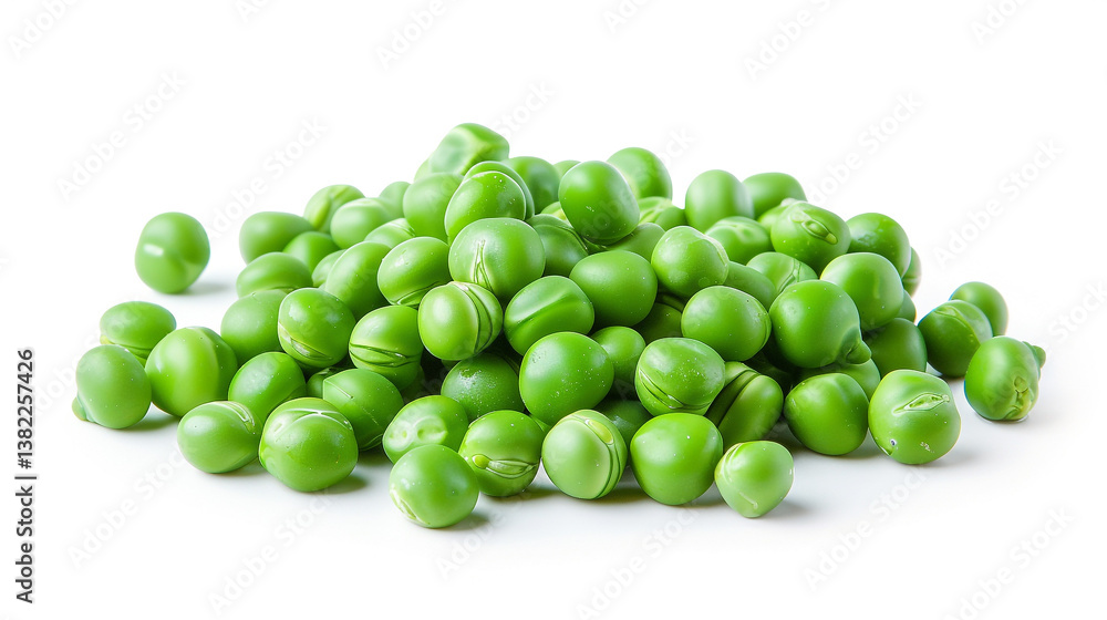 A pile of bright green peas isolated on a white background. A pile of bright green peas isolated on a white background.