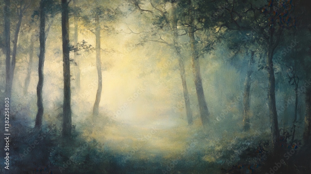 Fototapeta premium A mystical mysterious mist covering the woodland